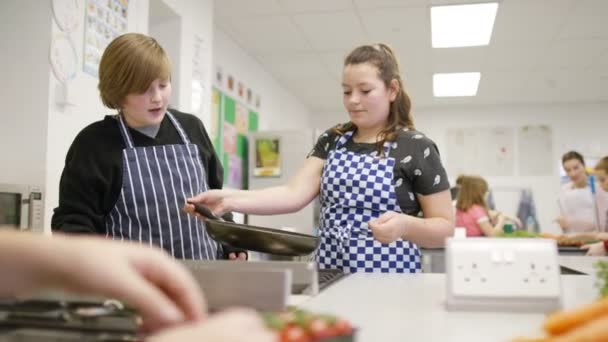 Lehrer unterrichtet Schüler im Kochkurs — Stockvideo