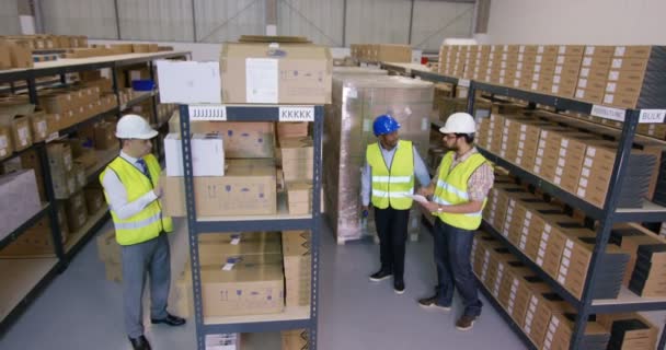 Arbetarna förbereder varor för leverans — Stockvideo