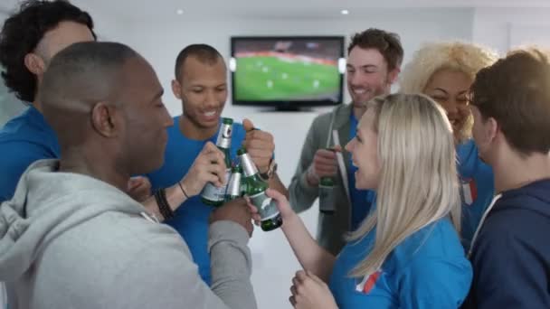 Amigos viendo deportes juego — Vídeos de Stock