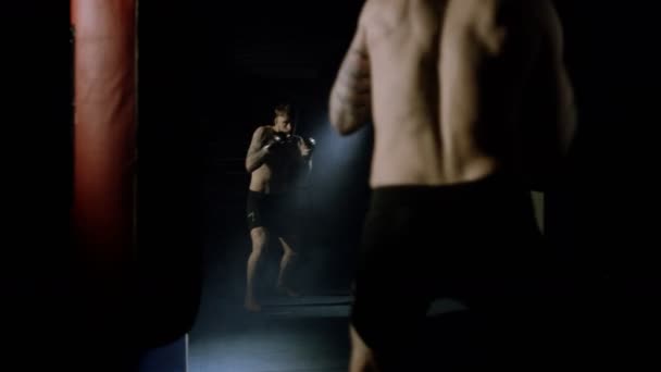Entrenamiento de combate MMA frente al espejo — Vídeo de stock