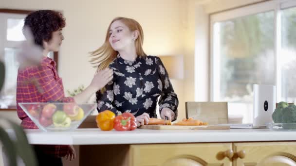 Female couple preparing a meal — Stockvideo