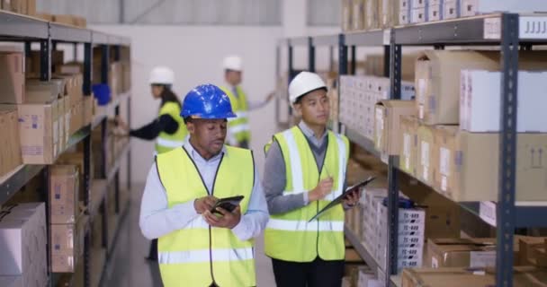 Arbeiter prüfen Lagerbestand — Stockvideo