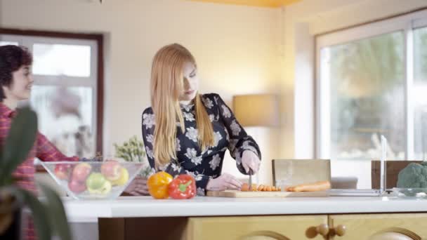 Female couple preparing a meal — Αρχείο Βίντεο