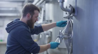 Bira kalitesini kontrol işçi 