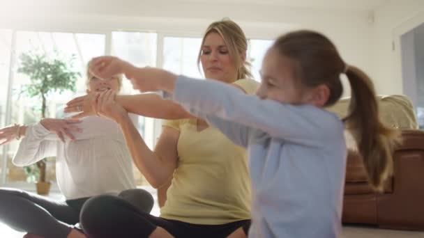 Family doing yoga — Stock Video