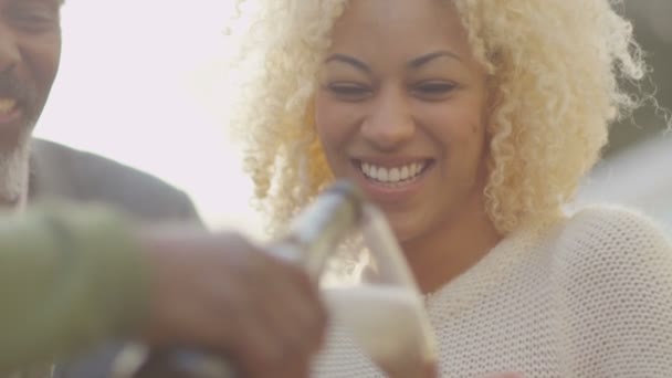 Şampanya içmek aile — Stok video