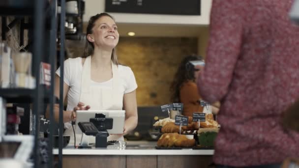 Travailleur au service d'un client en magasin — Video