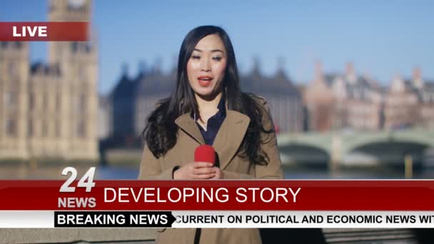 News reporter doing live piece to camera — Stock Video