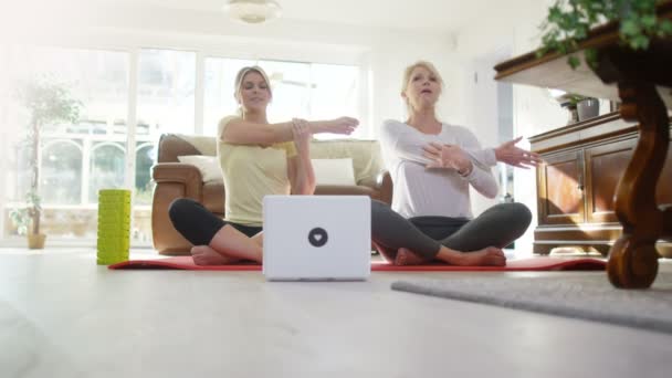 Familia haciendo yoga — Vídeo de stock