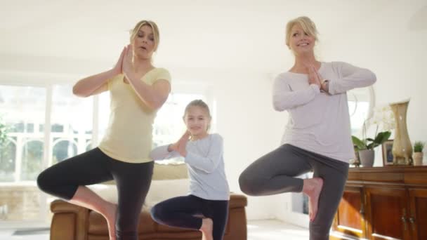 Familia haciendo yoga — Vídeo de stock
