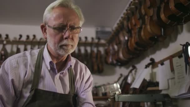 Craftsman restoring violins — Stock Video