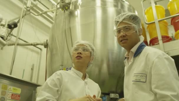 Lavoratori che controllano macchinari in fabbrica — Video Stock