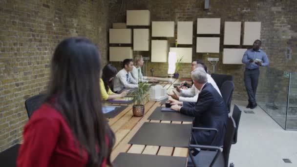 Mujer de negocios con el resto de su equipo trabajando — Vídeo de stock