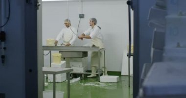 Bir deniz ürünleri işleme fabrikasında işçiler
