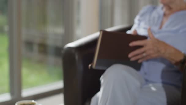 Ανώτερος κυρία διαβάζοντας ένα βιβλίο — Αρχείο Βίντεο