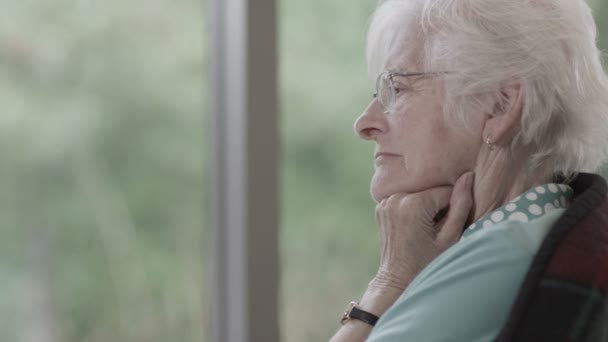 Seniorin allein mit ihren Gedanken — Stockvideo