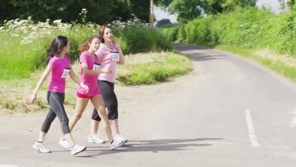 Amigos do sexo feminino correndo no campo — Vídeo de Stock