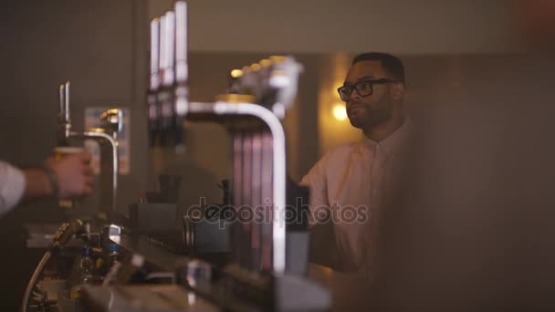 Bartender City Bar Pouring Serving Drinks Stock Footage