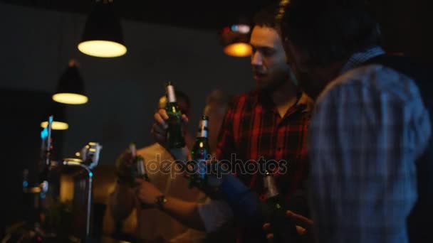 Guys Chatting Together Trendy City Bar — Stock Video