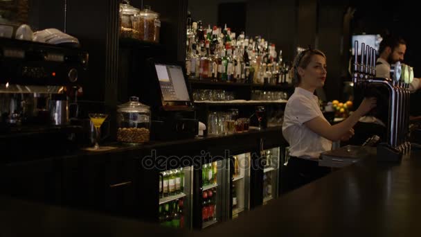 Portret Pracowników Friendly Bar Pracujących Klubie Nocnym — Wideo stockowe