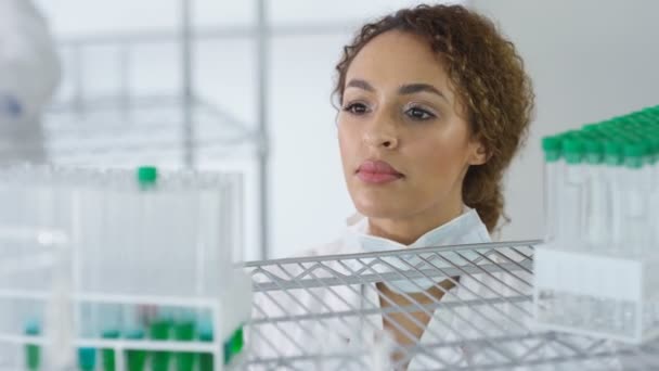 Cientista Pesquisa Casaco Branco Trabalhando Laboratório Com Colegas Fundo — Vídeo de Stock