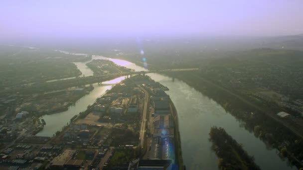 Flygfoto Som Flyger Över Floden Seine Och Industriområden Paris — Stockvideo