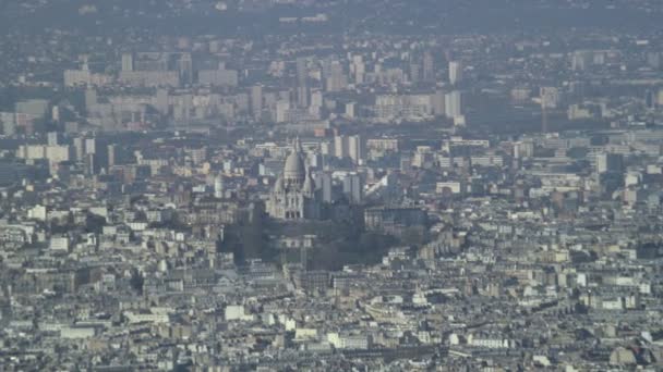 Panorama Flygfoto Över Centrala Paris Med Fokus Sacre Couer Basilica — Stockvideo