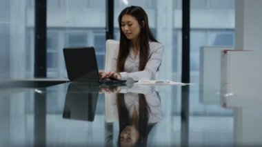 4k bir şey hangi onu çok mutlu etmek görmek dizüstü bilgisayarda çalışan iş kadını