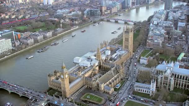 Letecký Pohled Big Ben Houses Parliament Westminsterské Opatství Londýnském Obvodu — Stock video