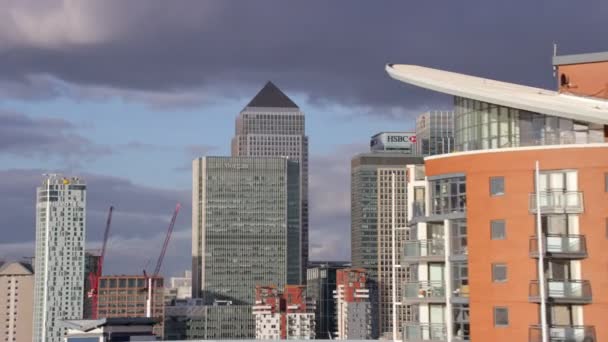 London February 2017 Aerial View Canary Wharf London Featuring Distinctive — Stock Video