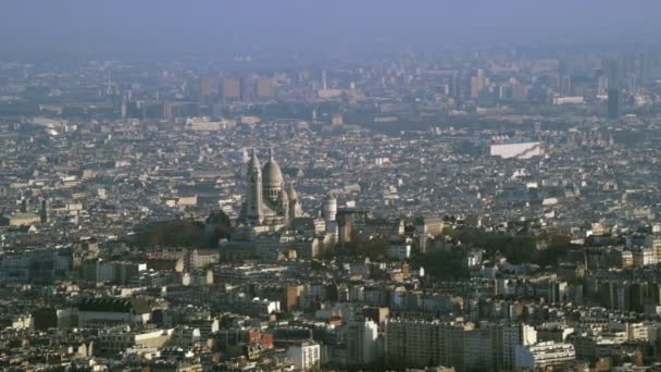 Hava Panoramik Merkezi Paris Sacre Couer Basilica Odaklı — Stok video