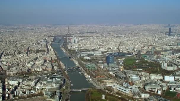 Panorama Flygfoto Över Paris Med Industriområde Bredvid Floden Seine — Stockvideo