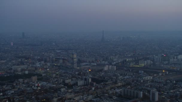 Panorama Flygfoto Paris Stadsbild Skymningen — Stockvideo
