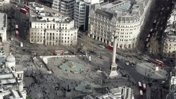 Luchtfoto Hierboven Trafalgar Square London Met Focus Nelson Column — Stockvideo