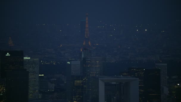 Vista Aérea París Con Torre Eiffel Iluminada Por Noche — Vídeos de Stock