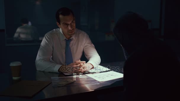 4k Police Detective In Interview Room Interrogating A Suspect