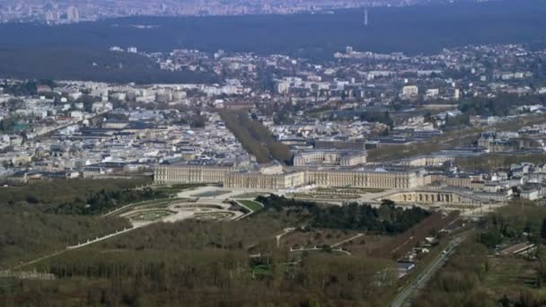 Вид Воздуха Над Дворцом Версаля Ландшафтным Садом — стоковое видео
