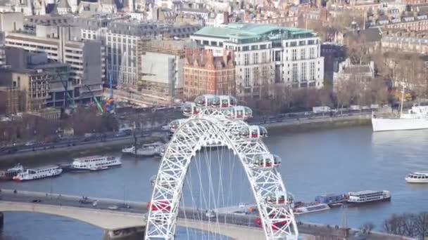 2017年2月 全景鸟瞰 伦敦城市景观 其中一些最著名的地标 包括伦敦的眼睛和议会的房子 — 图库视频影像