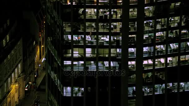 Buitenaanzicht Van Een Kantoor Londen Stad Gebouw Nachts — Stockvideo
