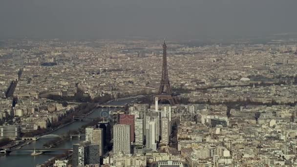 Panorámás Légi Nézd Párizs Városára Eiffel Torony Szajna — Stock videók