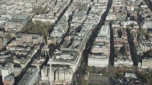 Flug Aus Der Luft Über Gebäuden Und Straßen Central London — Stockvideo