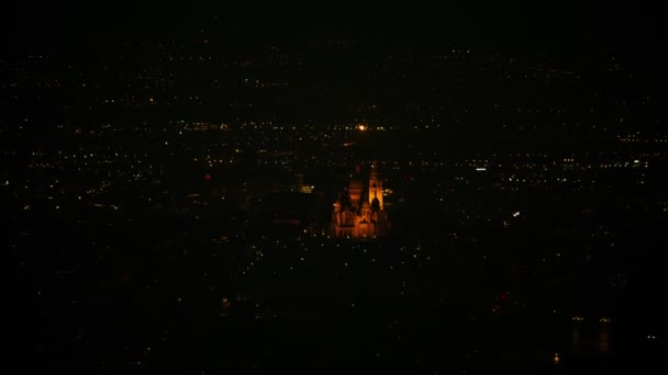 Panoramisch Luchtfoto Van Parijs Met Sacré Couer Basilica Nacht Verlicht — Stockvideo