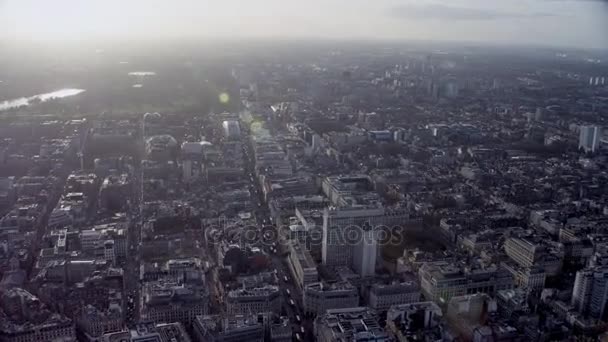 Vue Aérienne Dessus Des Bâtiments Commerciaux Circulation Dans Centre Londres — Video