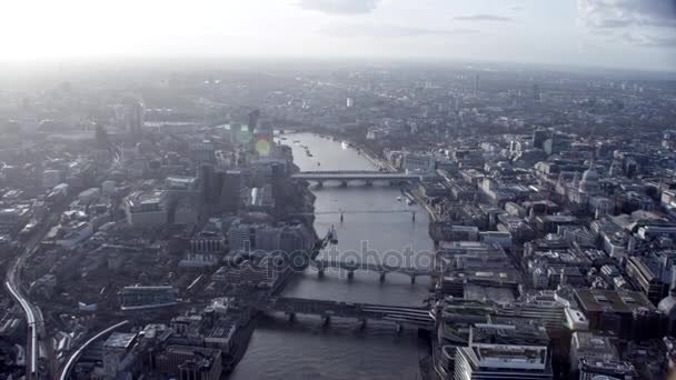 Luchtfoto Boven City London Rivier Theems — Stockvideo