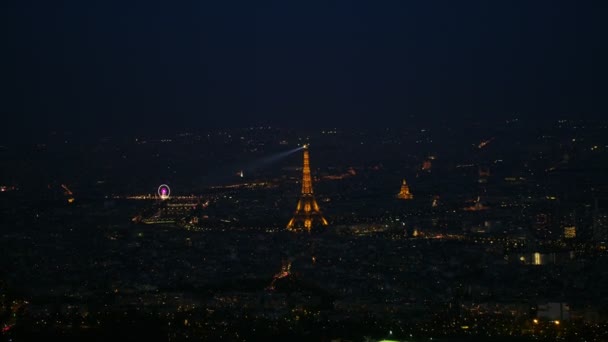Veduta Aerea Parigi Con Edifici Punti Riferimento Illuminati Notte — Video Stock