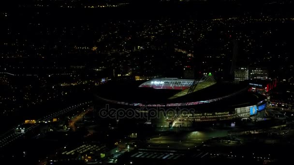 London February 2017 Aerial View Flying Wembley Football Stadium Night — Stock Video