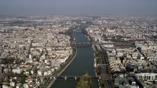 Vista Aérea Panorámica Volando Sobre Centro París Horizonte Ciudad Río — Vídeo de stock