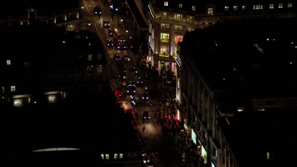 Luchtfoto Van Verkeer Voetgangers Een Drukke Omgeving Van Centraal Londen — Stockvideo