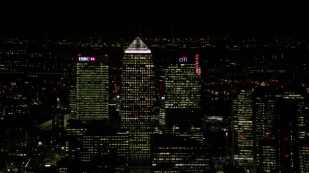 London February 2017 Aerial View Canary Wharf Night Featuring Distinctive — Stock Video