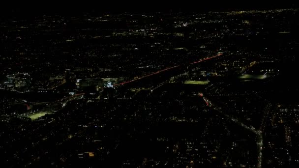 Hava Panoramik Londra Şehir Binaları Geceleri Işıklı Trafik — Stok video